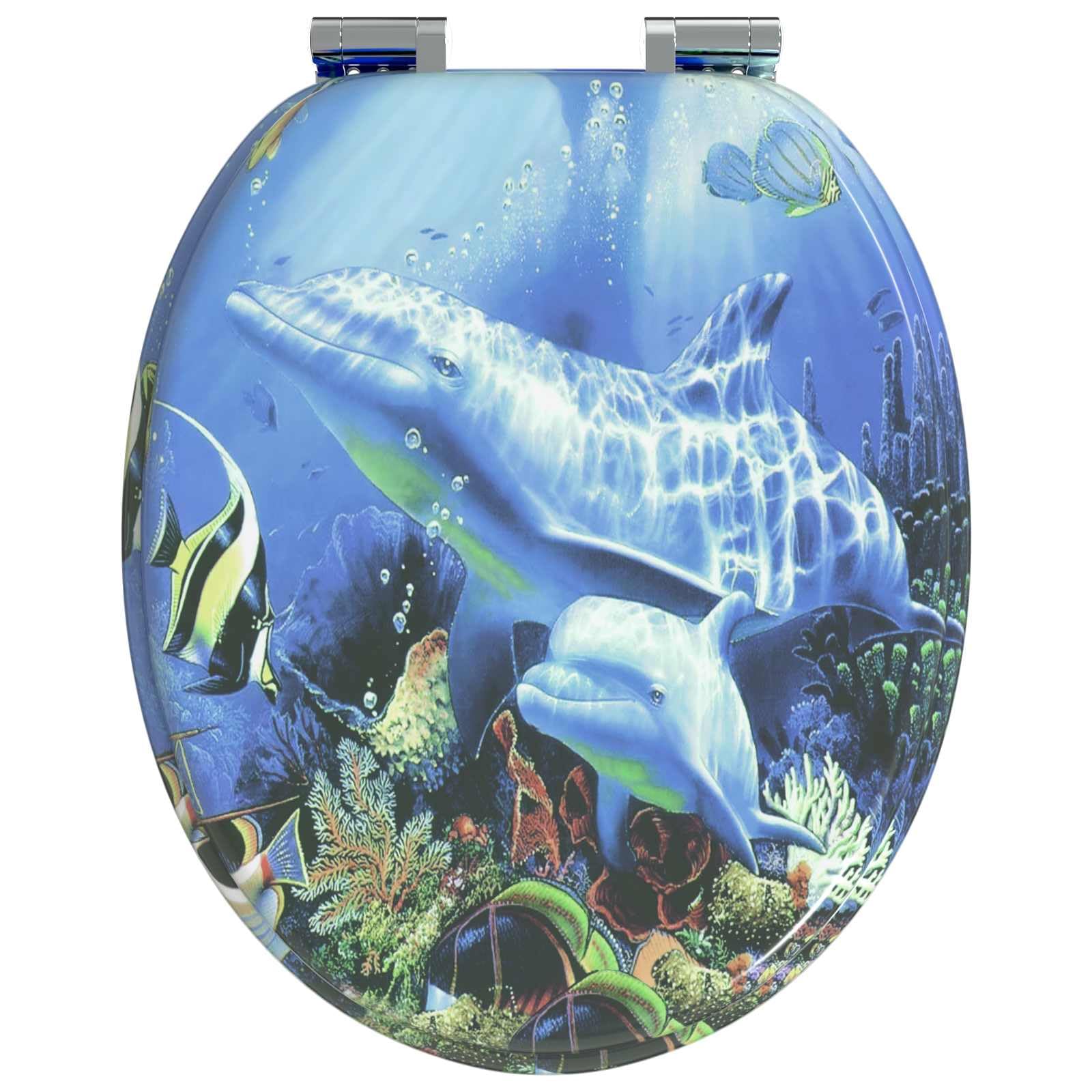 Sedile WC in MDF, blu, 44 x 38 cm, 2 pezzi | Funzione soft-close, cuscinetto antiscivolo, fissaggio standard, facile da pulire