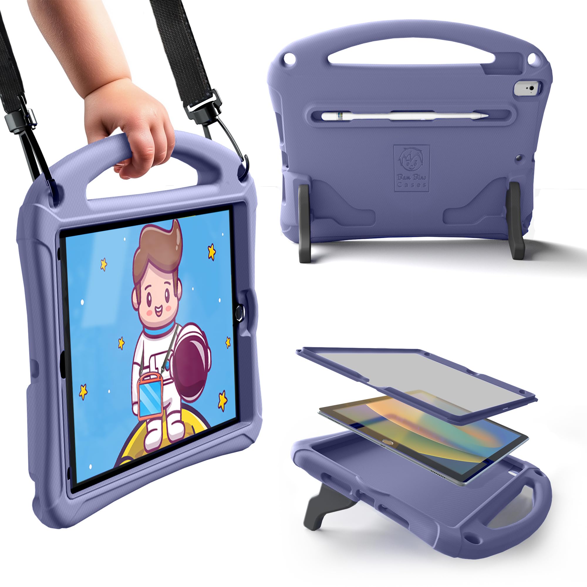 Sponsored Ad – Bam Bino Space Suit iPad 9th Generation Case Kids, iPad 8th/7th/10.2 inch iPad Case for Kids | Lightweight Cover with Screen Protector, Handle, Stand, Shoulder Strap, Pencil Holder (Nebula Violet)