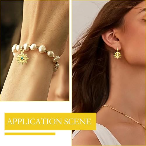 Miniatura 7 de Ipotkitt 20 dijes de flores de latón con circonita cúbica con anillo de salto, dijes en forma de flor para manualidades, pulseras, collares, joyería