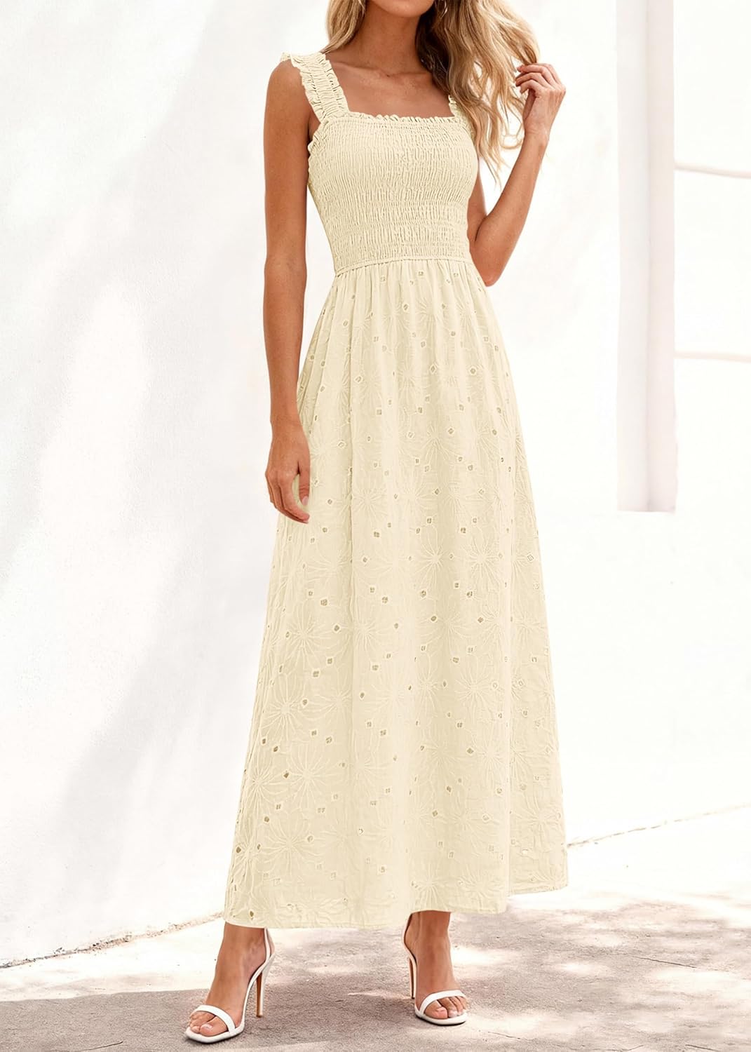 KIRUNDO Summer Lace Dress Vacation Outfits for Women 2026 Wedding Guest Dresses Maxi Beach Boho Sleeveless Cotton Sundress - Image 3