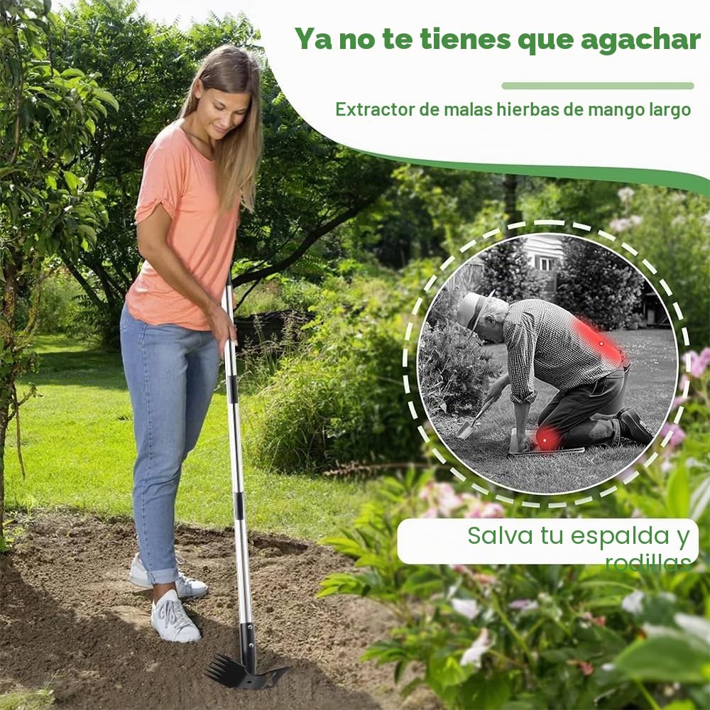 Cortador de malezas con mango largo de 180 cm, rastrillo y azada de jardín 2 en 1, desbrozador con asa, herramienta de desbrozador, herramientas de jardín para patio, césped, patio y jardín