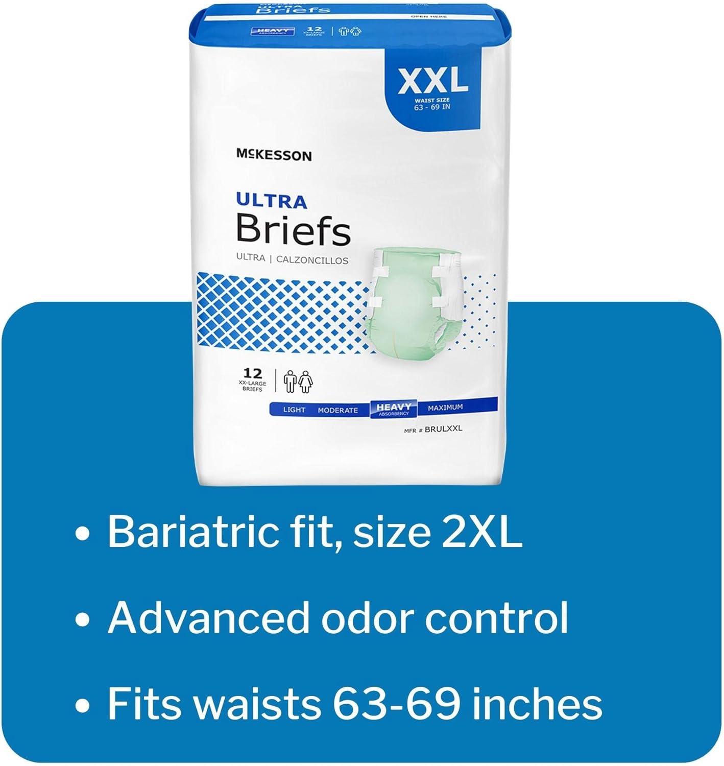 McKesson Ultra Briefs, Heavy Absorbency, Unisex, Disposable, Elastic Leg Gathers and Contoured Fit for Men and Women