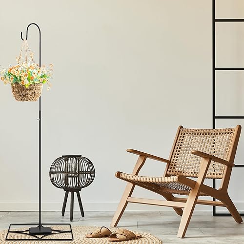 Miniatura 6 de Gisafai Gancho de pastor para exteriores de 34 a 55 pulgadas, ajustable, de hierro negro, con base, comedero de pájaros, poste para colgar