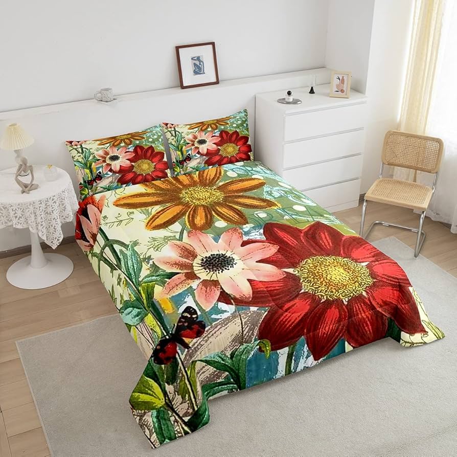 Loussiesd Set di biancheria da letto con motivo floreale botanico per