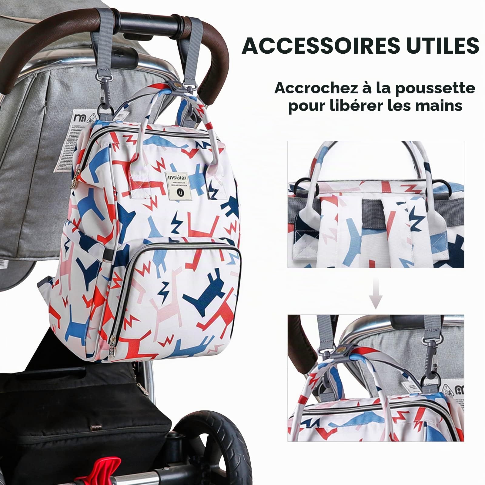SONARIN Élégant Multifonctionnel Sacs à Dos à Langer pour Bébé,Grande Capacité Sacs à Langer Imperméable Sac à Couches de Voyage Portable avec Matelas à Langer & Crochets de Poussette(Poney)