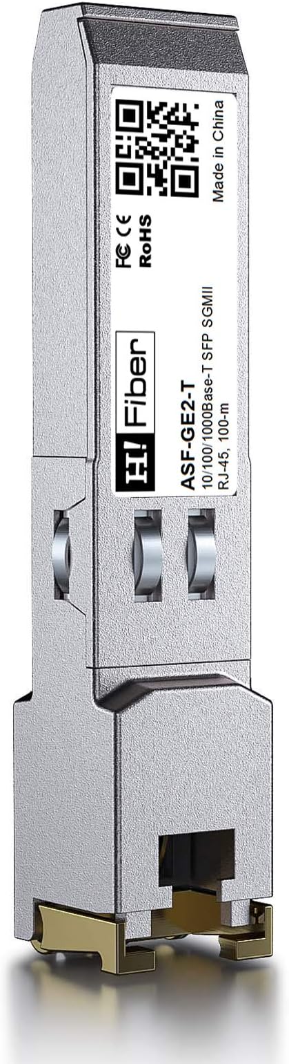 H!Fiber 10/100/1000BASE-T SFP to RJ45 Module, Auto-Negotiation Copper SFP Mini-GBIC Transceiver for Cisco GLC-T/SFP-GE-T/GLC-TA, Meraki MA-SFP-1GB-TX, Mikrotik S-RJ01, Netgear, Ubiquiti, up to 100m