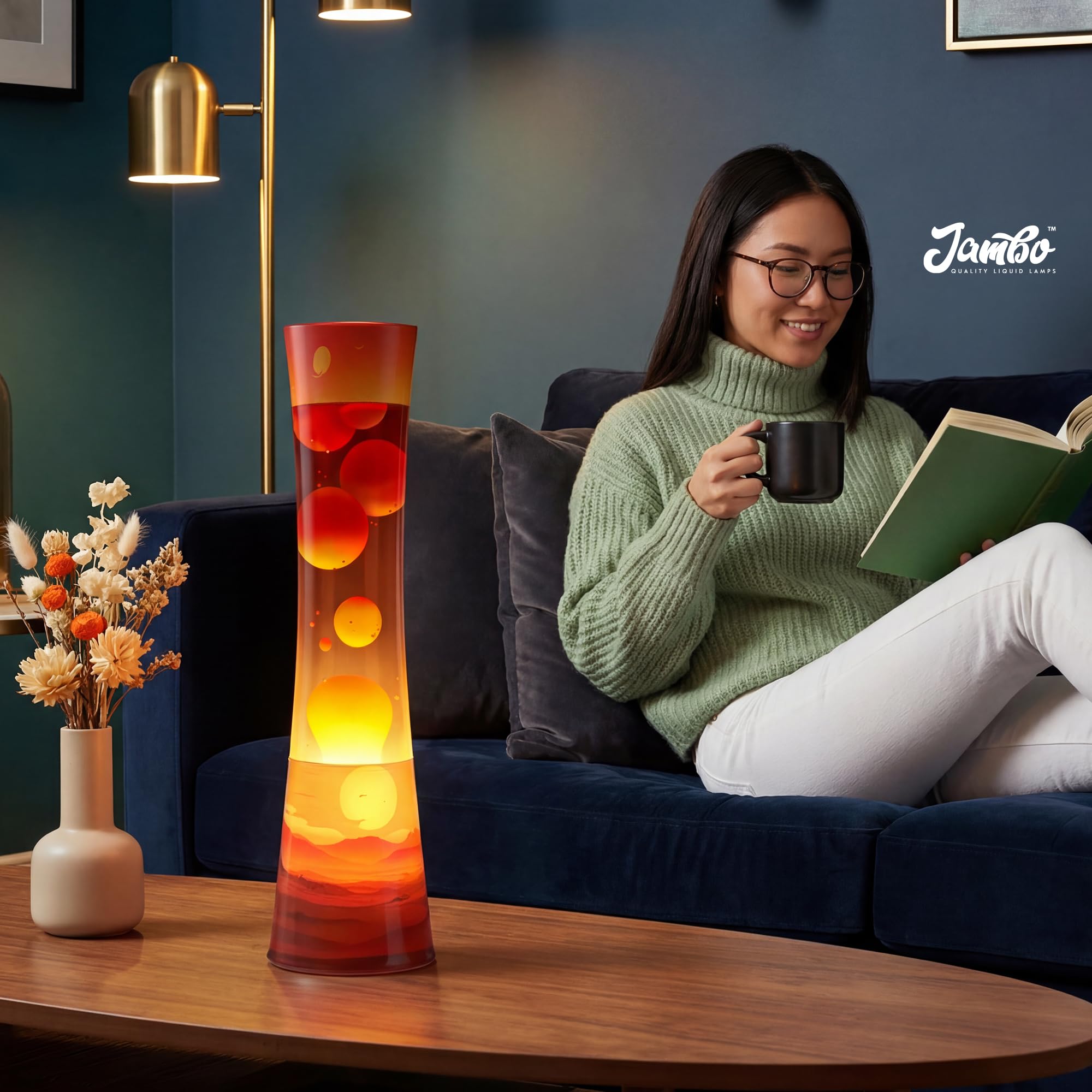Jambo - Lámpara de movimiento líquido de 15,5" - Modelo mejorado con diseño Sunset - Hermosa lámpara decorativa para sala de estar y dormitorio, luz relajante, luz nocturna para adolescentes, niños y