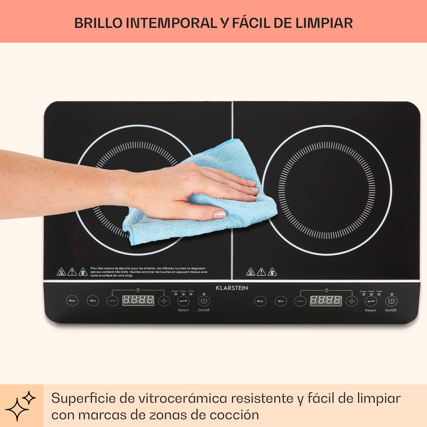 Klarstein Placa Induccion Portatil Electrica 3400W, Vitroceramica Portatil 2 Fuegos, Cocina Electrica Portatil Cocina, Vitro Control Táctil, Placas Induccion, Placa Vitroceramica Cocina Camping