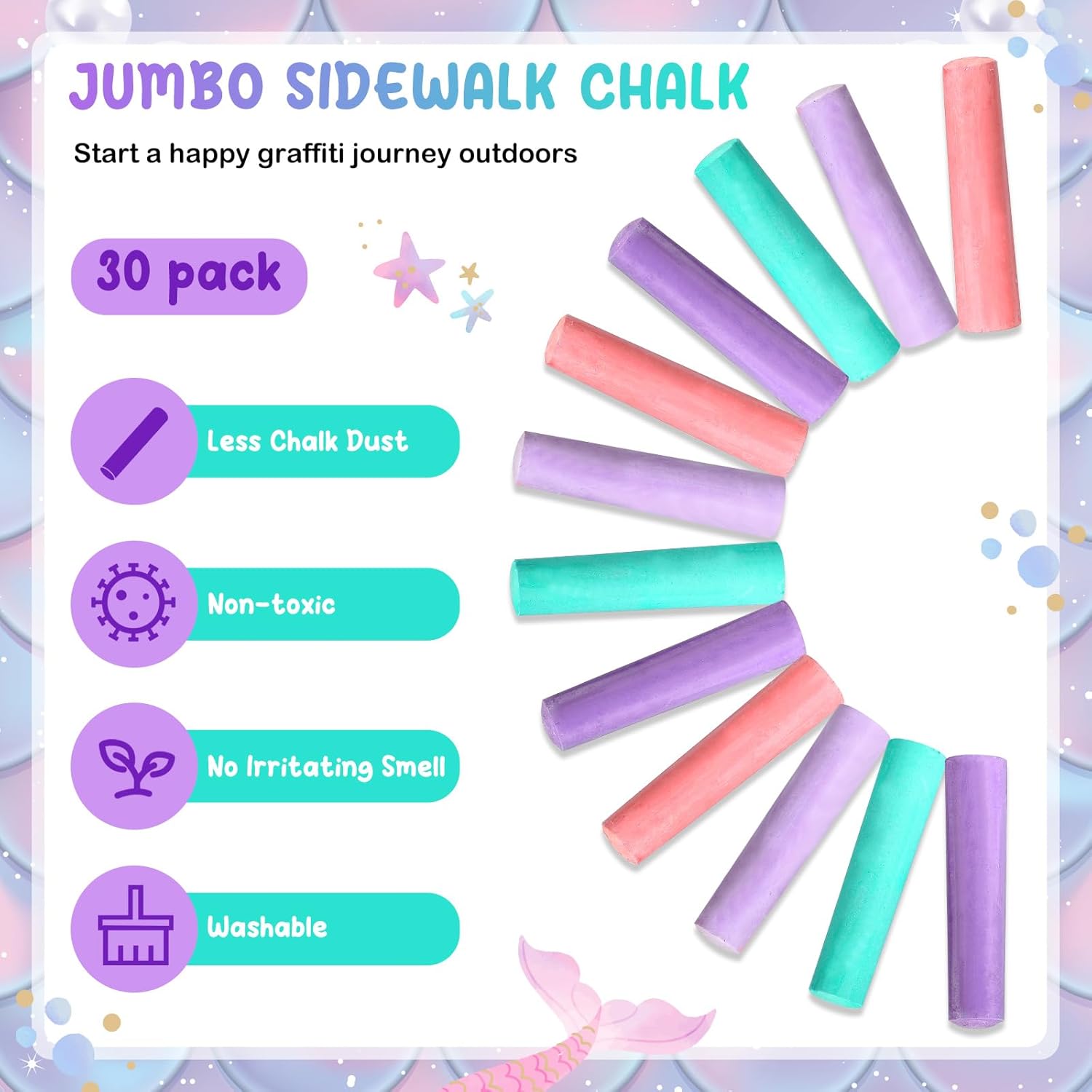 120 Pcs Sidewalk Chalks Set in 30 Count 4 Colors Non Toxic Jumbo Chalk for Party Gift Outdoor Art Play Painting(Green, Purple, Light Purple, Pink,Classic)