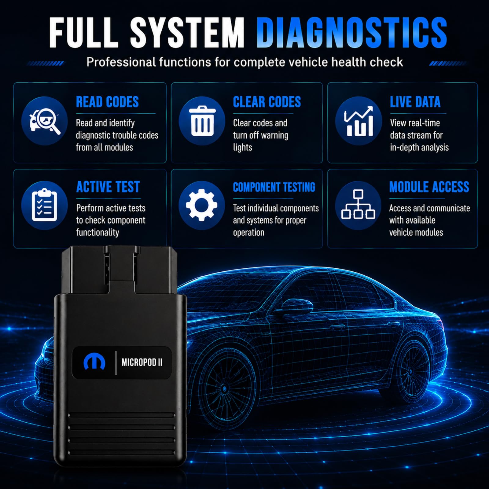 MicroPod 2, strumento diagnostico e programmazione per Jeep Dodge Chrysler Fiat, scanner completo con supporto DRBIII, compatibile con veicoli 1998-2016, V17.04.27