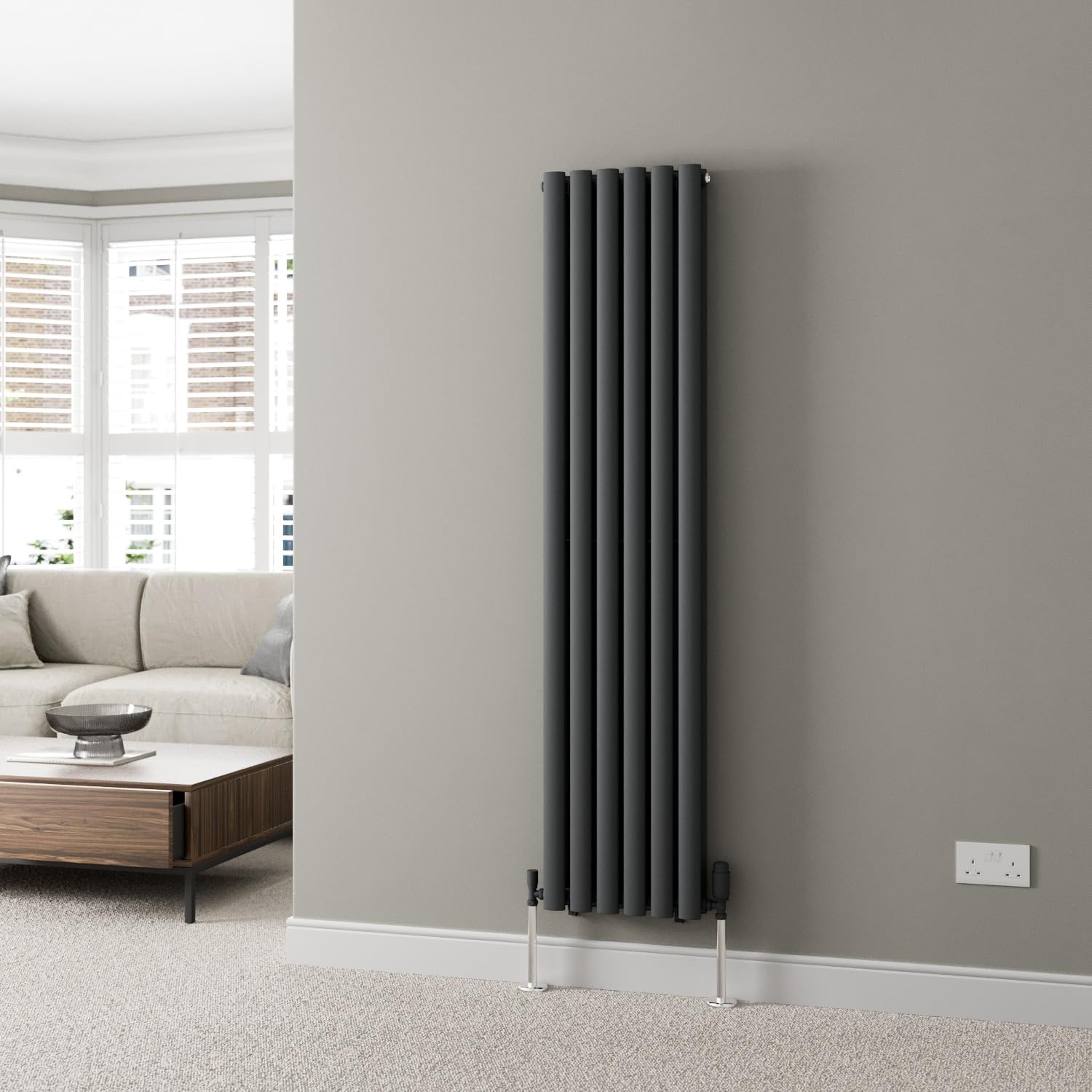 DuraTherm® 1600 x 360mm Anthracite Vertical Designer Radiator Double Column Oval Tube Modern Central Heating Panel Bathroom Radiators