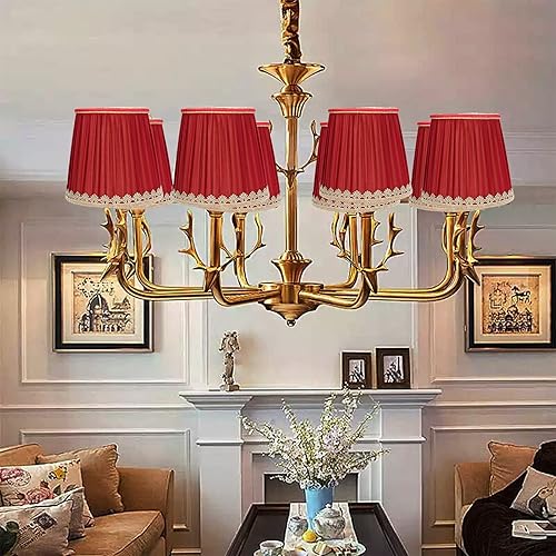 Miniatura 4 de Juego de 6 pantallas de lámpara pequeña color rojo vino, pantalla plisada hecha a mano cubierta de lámpara de tela para lámpara de pared E14