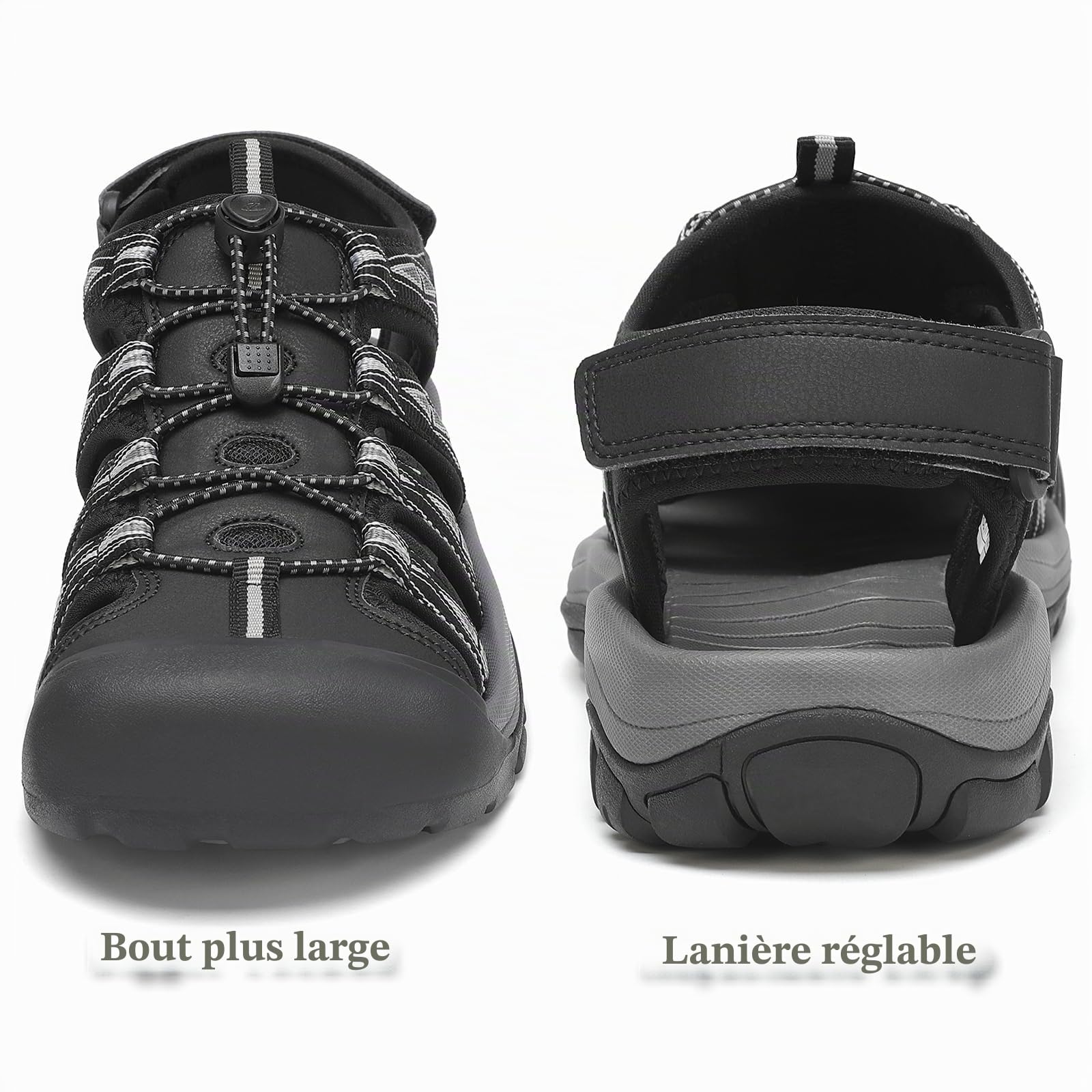 FLARUT Sandales Homme Randonnée Chaussures Marche Fermées(Noir Blanc,43)