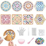 Ukontagood 8 Pcs DIY Mosaic Coasters for Crafts, Mosaic Tiles Coaster for Handmade Home Decoration, and Daily Presents, Mixed Color Mosaic Kits with Wooden Coaster
