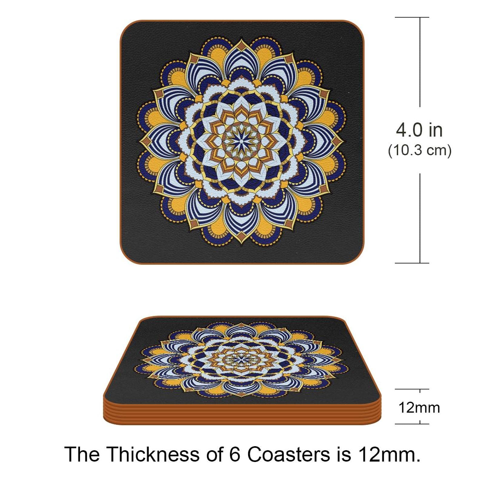 Sottobicchieri quadrati in stile bohémien vintage colorato mandala con design floreale antiscivolo, per tazze e tazze, protezione per mobili in pelle, riutilizzabili in cucina, bar, decorazione per la