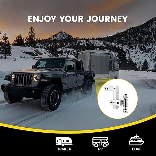 Miniatura 7 de Enganche de remolque ajustable para receptor de 2 pulgadas, aluminio GTW de 12500 libras - 8 pulgadas de caídaelevación con bola doble de 2 pulgadas