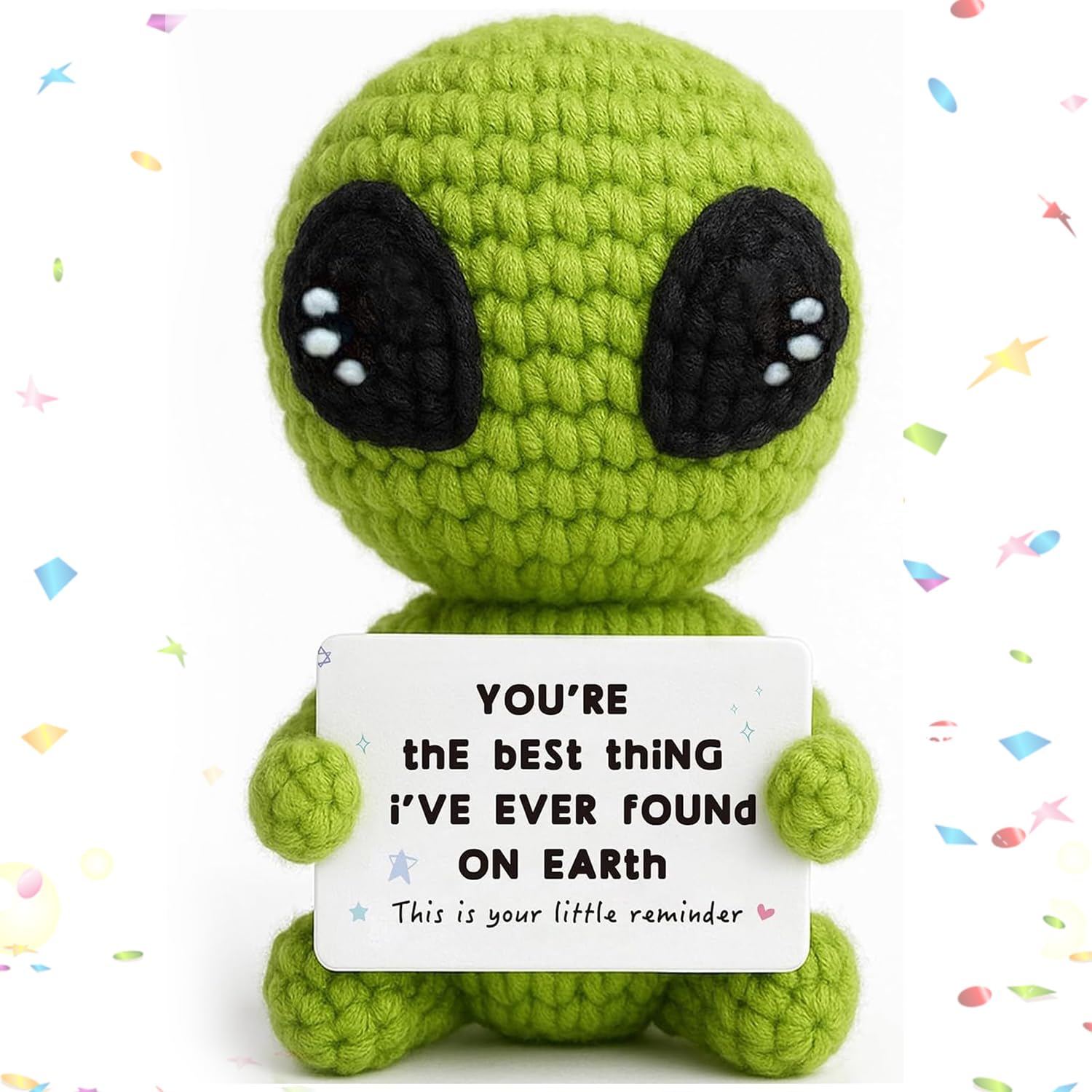 Handmade Crochet Alien Plush with Love Message – “You’re the Best Thing I’ve Ever Found on Earth”,Boyfriends Gifts,Emotional Support,for Girlfriend,Wife or Husband,Valentine's Day and Anniversary