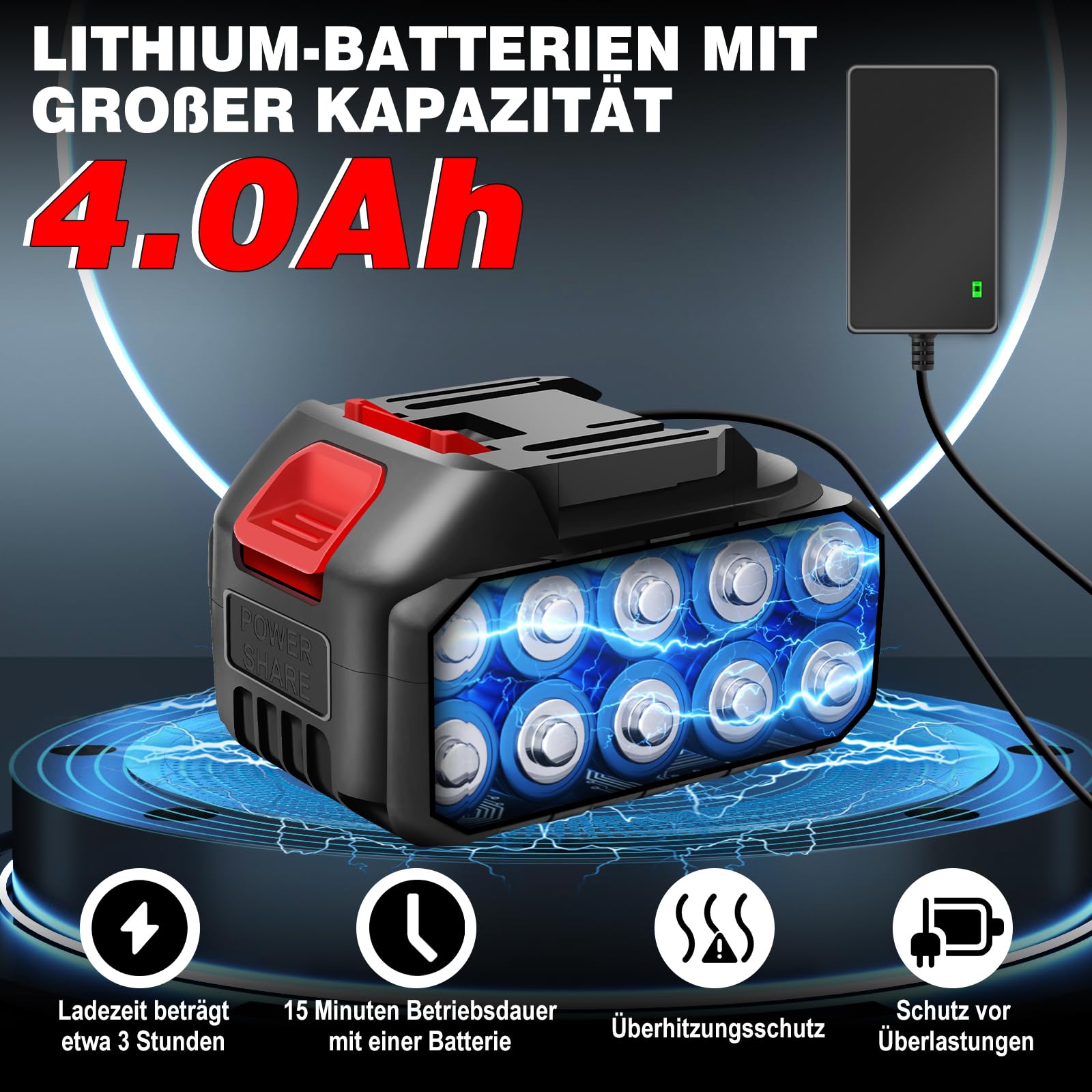 Motosierra sin cable de 8 pulgadas, motosierra manual sin escobillas con 2 baterías de 4000 mAh, cerradura de seguridad, motosierra eléctrica ligera para cortar madera, poda de árbol, 47,5 x 11,5 x