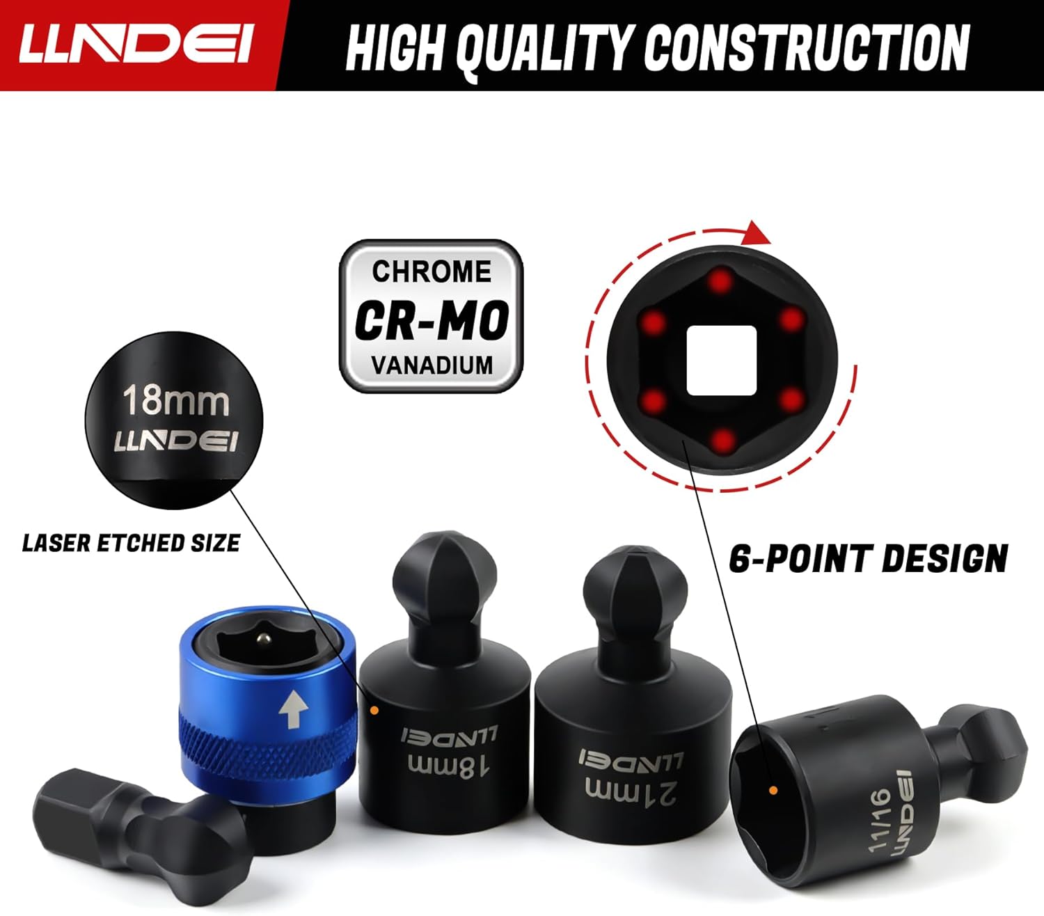 LLNDEI 29Pcs Swivel Socket Set, Quick Release Design, CR-MO 3/8 Swivel Sockets Metric(8-22mm)&Sae(5/16"-3/4"), Wobble Socket Set with Ratchet Wrench, Extension Bar and Adapters.
