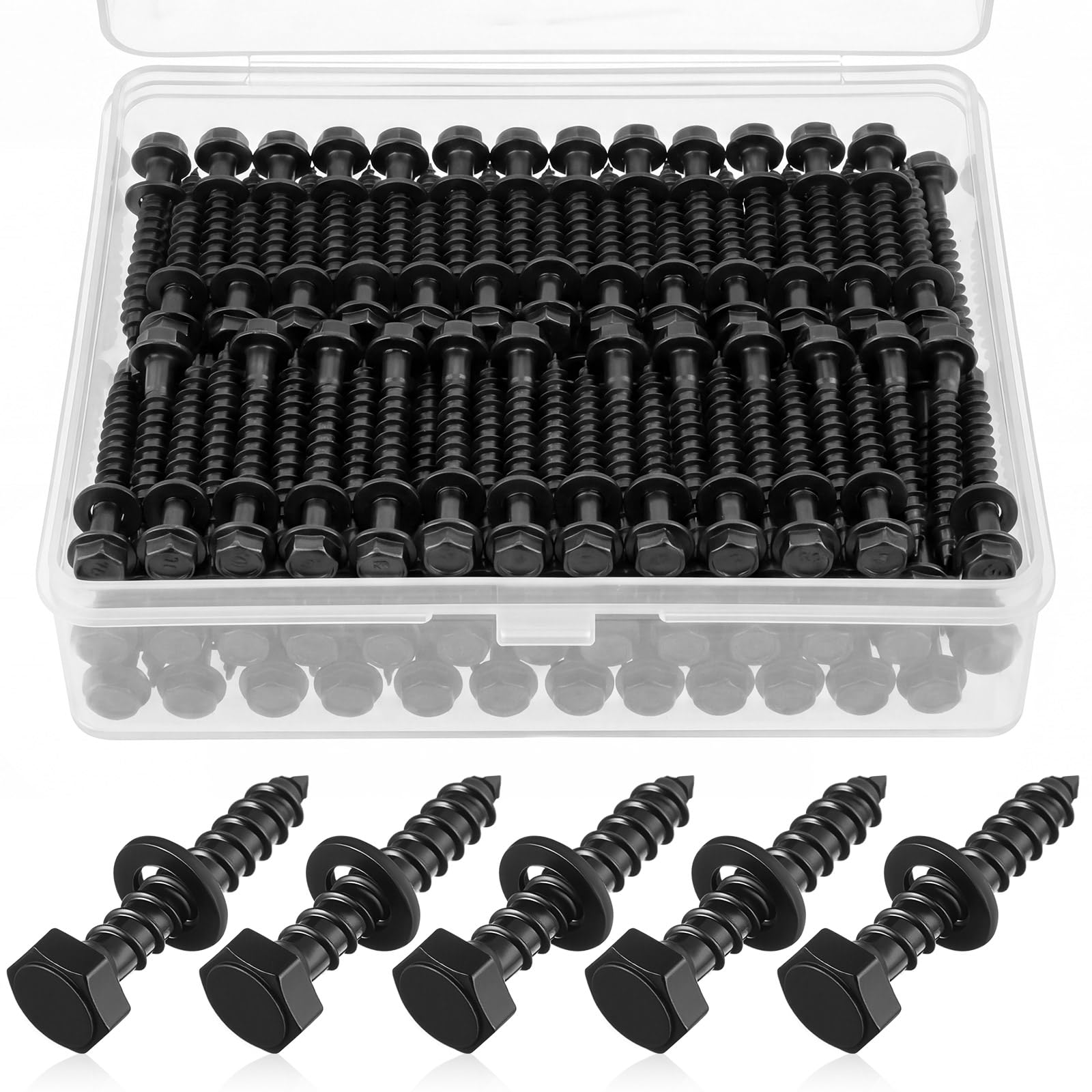 Set di 50 bulloni a testa esagonale da 3/8" x 5,1 cm, resistenti, in acciaio inox al carbonio, con rondelle, viti a testa esagonale parzialmente filettate, zincate (nero)