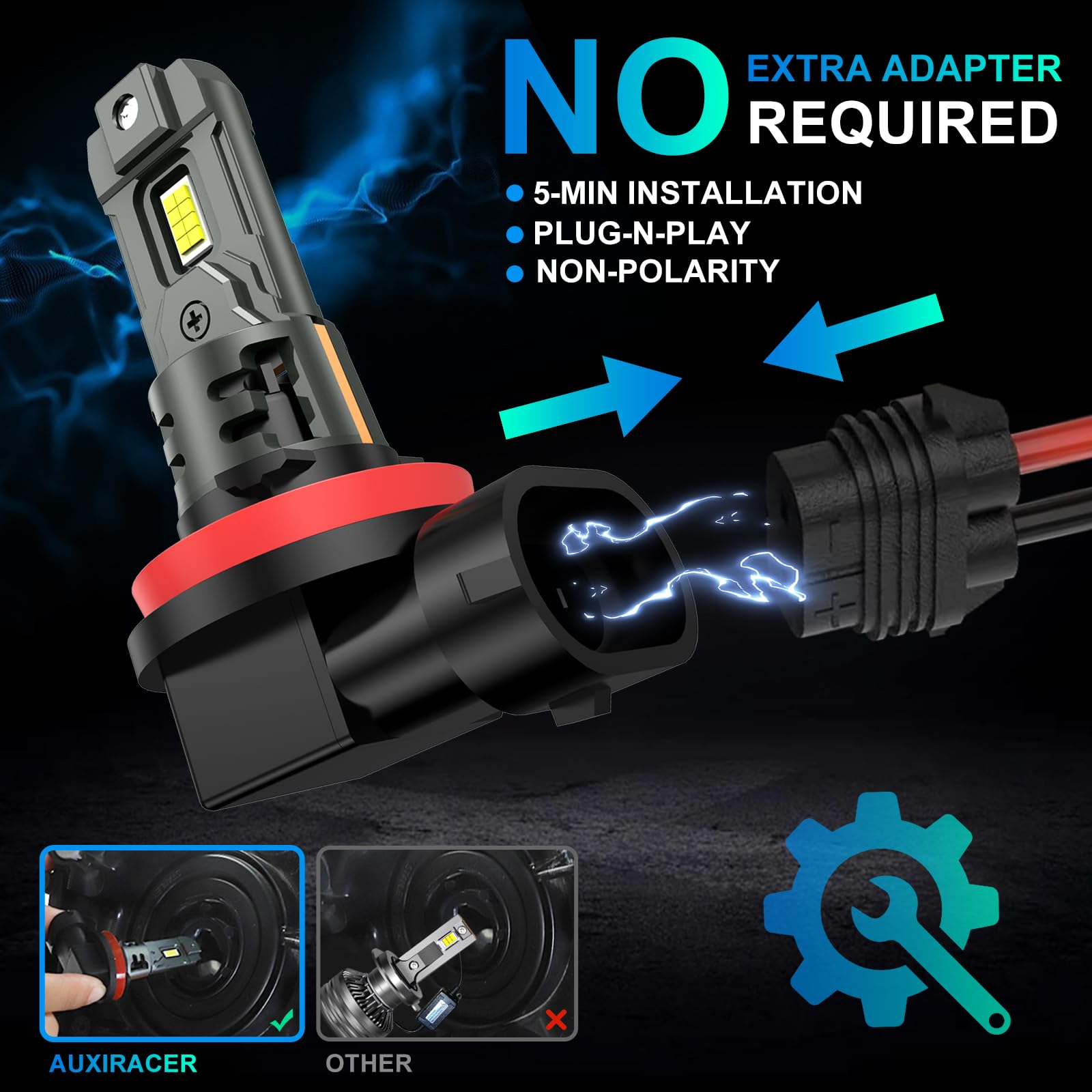 Lampadine LED H11/H8/H9 AUXIRACER - 500% Più Luminose, 6500K Bianco Freddo, 18000LM, 2 Pezzi, Plug And Play