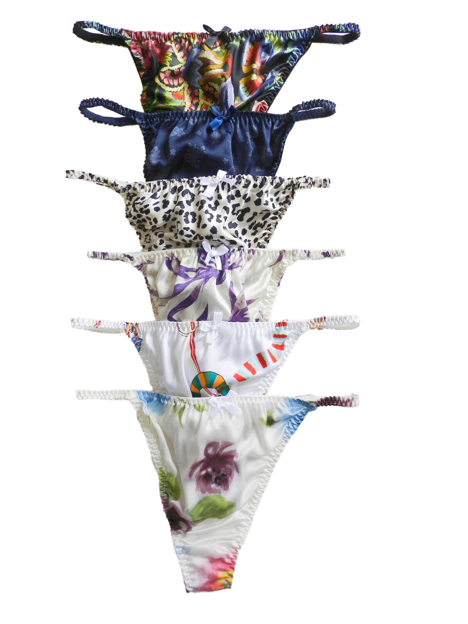 Yavorrs 6pcs Womens Silk G-Strings Thongs Panties Flower