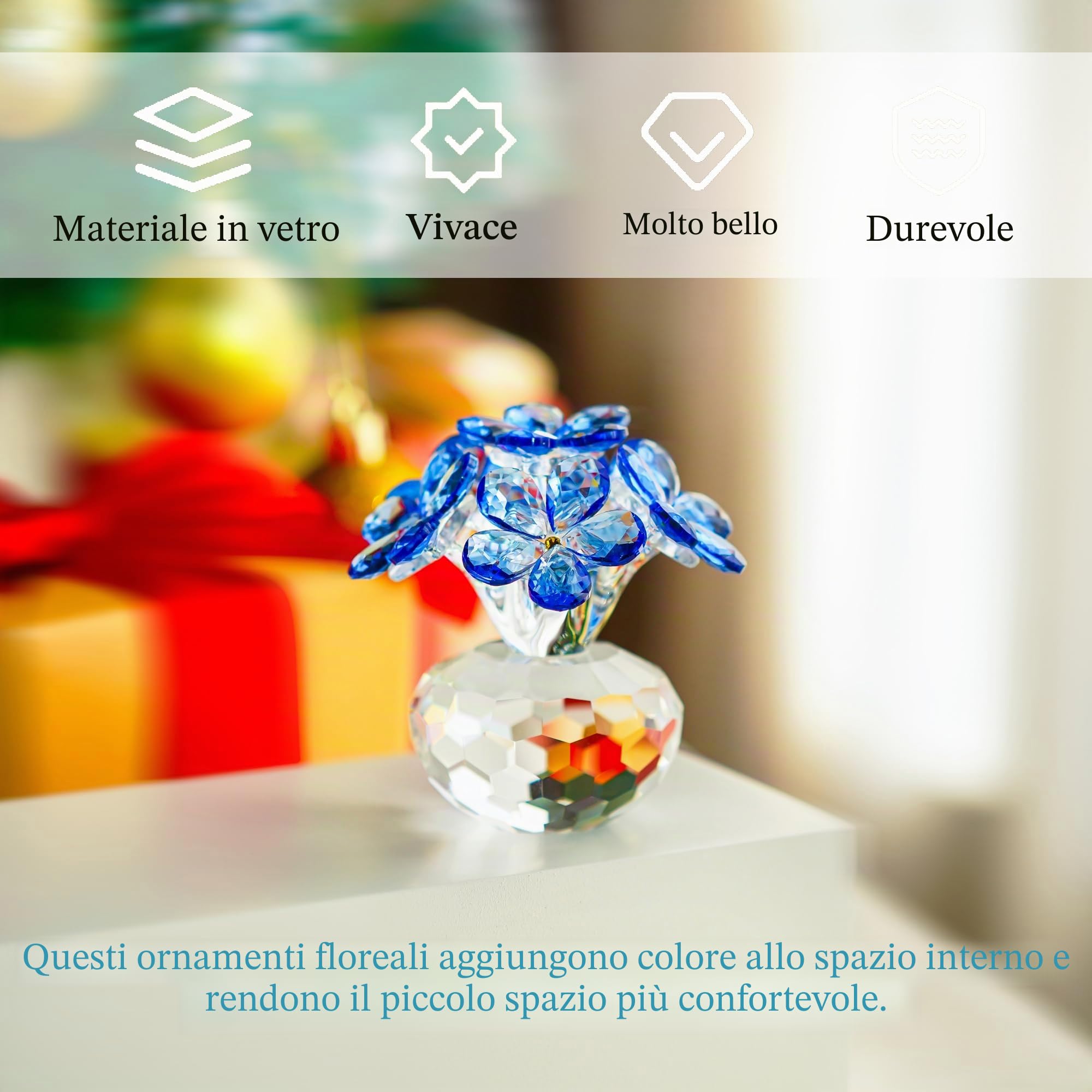 H&D HYALINE & DORA - Figurina in cristallo blu con fiore Non-dimenticarmi - Regali per mamma, moglie, fidanzata - Ornamenti in vetro per casa, ufficio, centrotavola