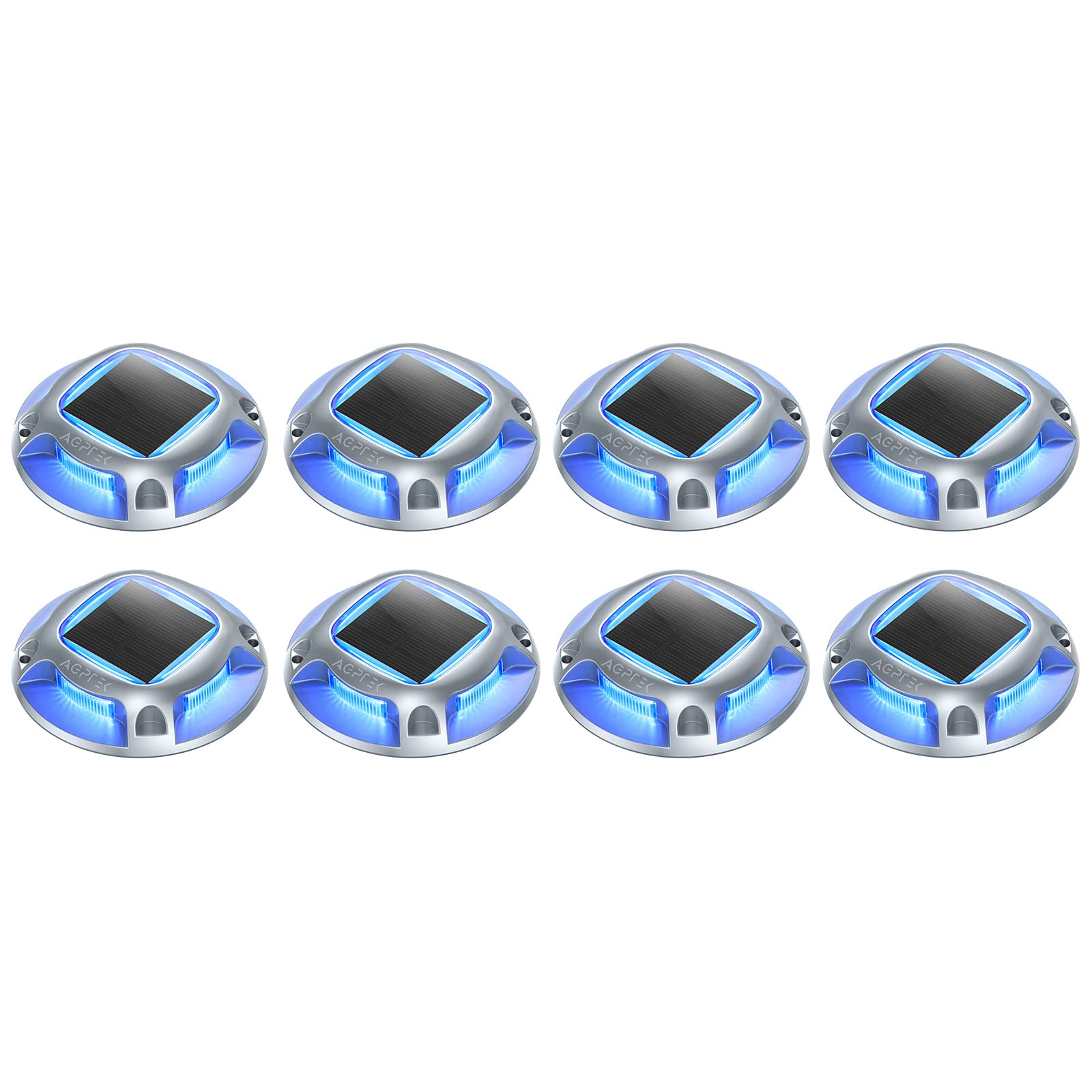 AGPTEK Solar Poolbeleuchtung, Solar Deck Light Outdoor, Solarlampe, 8 Stücke, IP68 wasserdichte Warnschrittlichter für Gartenweg Fußwegen, Schwimmbad, Rasen, Stufen, Teich, 2 Farbmodi (Blau und Weiß)