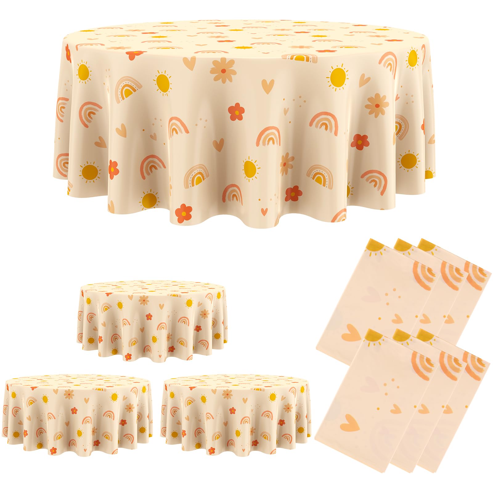 Oudain 6 Pcs Boho Sun Birthday Party Tablecloths Bohemian Hippie Sunshine Disposable Plastic Waterproof Round Table Covers First Trip Around The Sun