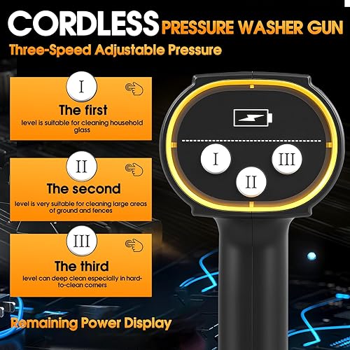 Miniatura 2 de Pistola de lavado a presión inalámbrica, lavadora a presión de batería de 130 bar/1885 PSI, lavadora portátil a presión inalámbrica con boquilla 6