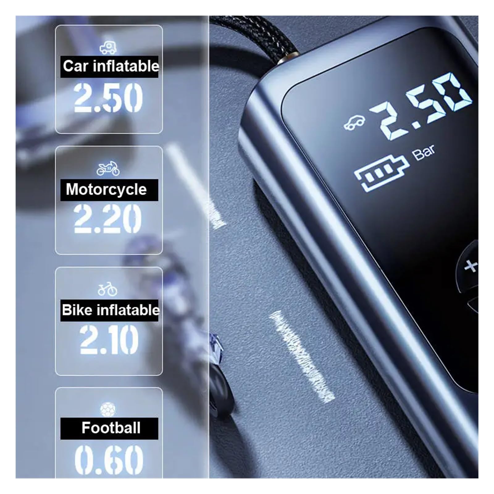 Mini Sprężarka Powietrza Samochodowa 12V 150PSI Przenośna Pompka Do Opon Samochodowych Inteligentna Cyfrowa Nadmuchiwana Samochodu Rowerowa Pompa Łodzi Szybkie Pompowanie Wysiłku(6000mAh)