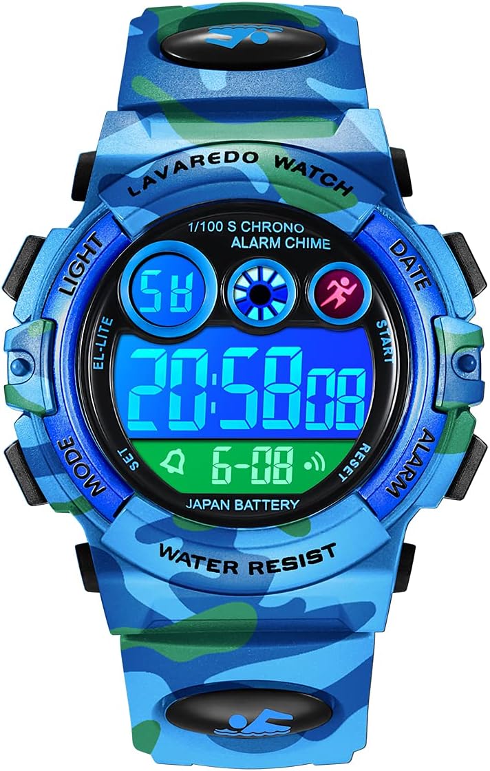 腕時計 デジタル 防水 子供 スポーツ 軽量 デジタル腕時計 多機能 日付 アラーム ストップウォッチ 学生 キッズ うで時計 ミリタリー ブルー