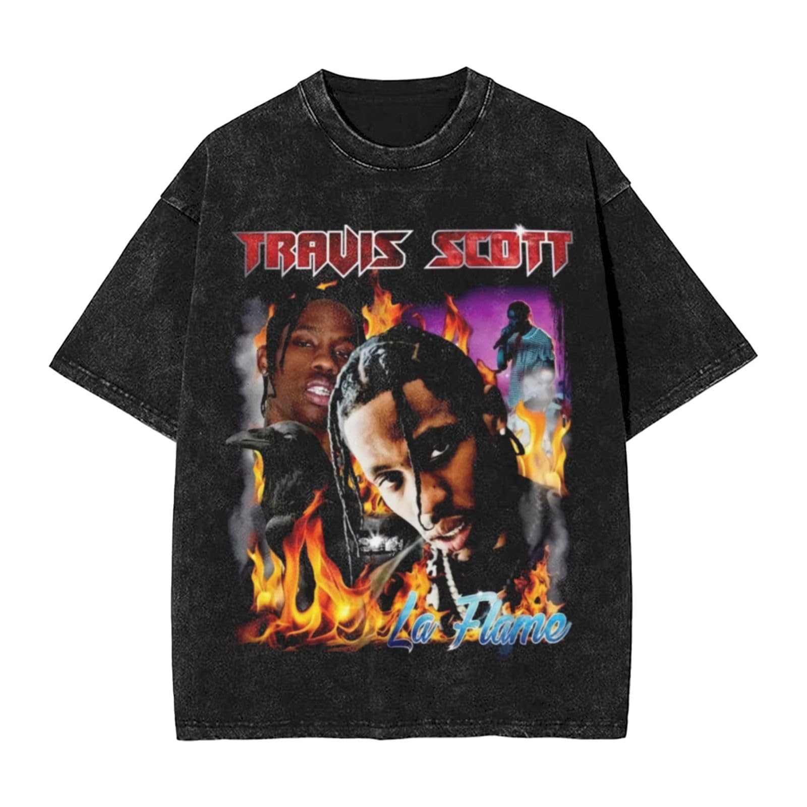 Travis Rapper Scott Men's Vintage Oversized T Shirt Stylish Crew Neck Short Sleeve T-Shirts Unisex