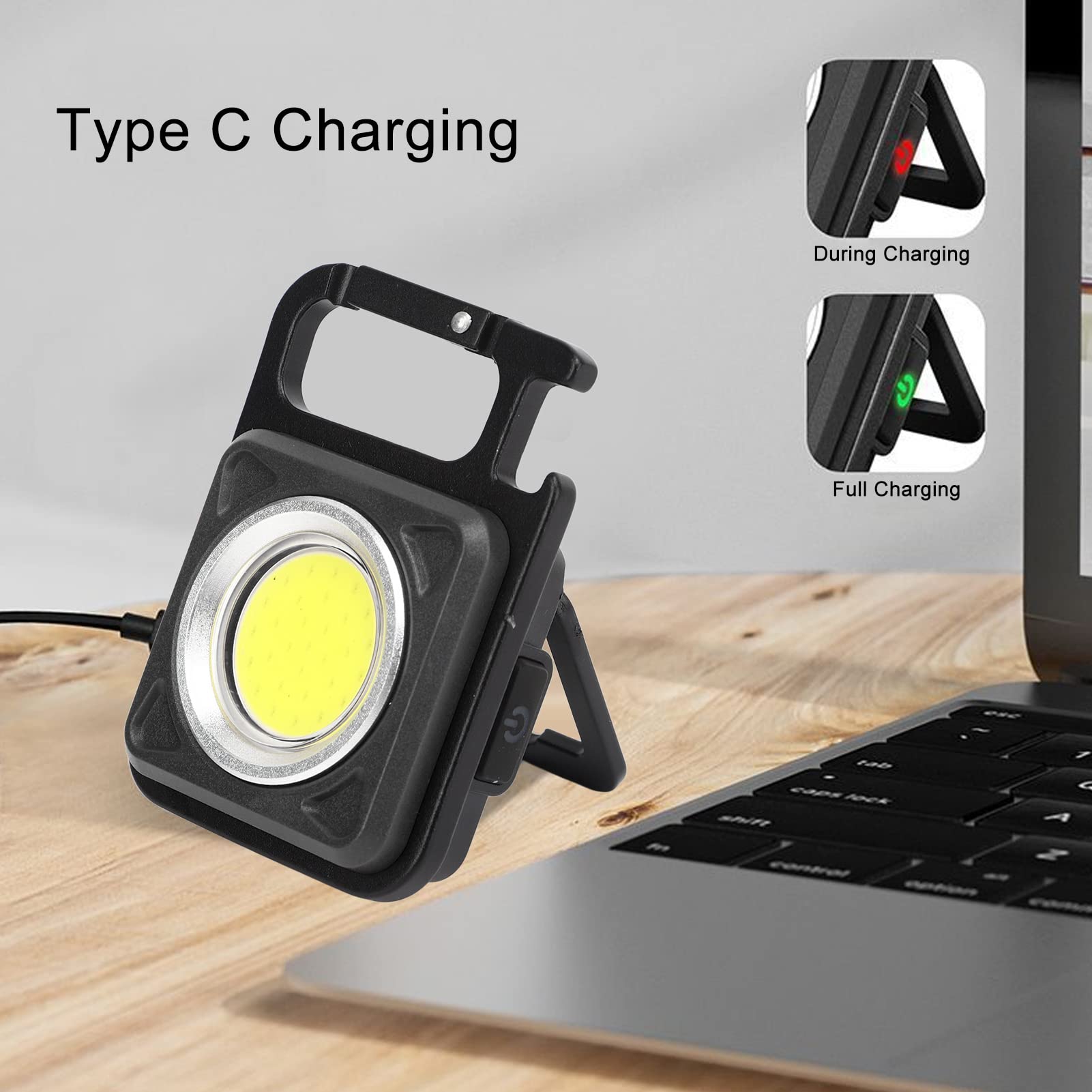 Torcia Portachiavi LED COB Ricaricabile 500 Lumen - Mini Luce Tascabile Con 5 Modalità, Magnete, Gancio E Apribottiglie - Per Campeggio, Emergenza - 3