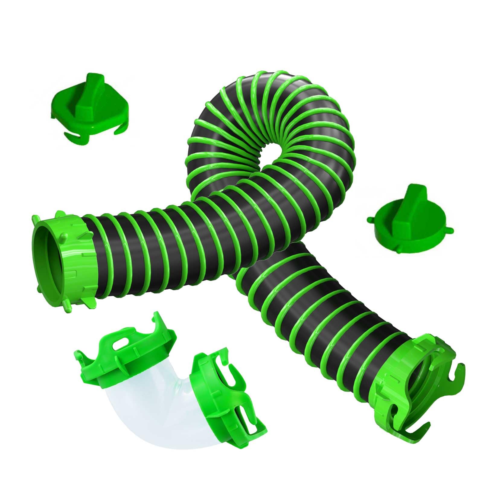 3-Foot RV Tote Tank Sewer Hose Kit, 90° Clear Elbow, 2 Bayonet Fitting Storage Caps — Compact, Leak-Resistant Connection for Portable Waste Tanks &amp; Dump Stations