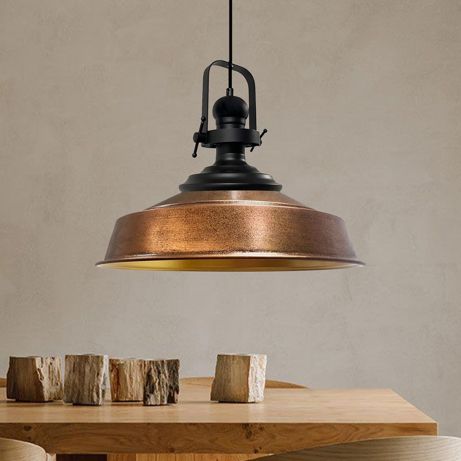 bamyum Asletl Pendant Light Vintage Metal 40 cm, Lamp Shades Ceiling, Kitchen Lights Ceiling E27, Industrial Lamp Shades Ceiling, Metal Pendant Light Fitting for Living Room Copper Coloured