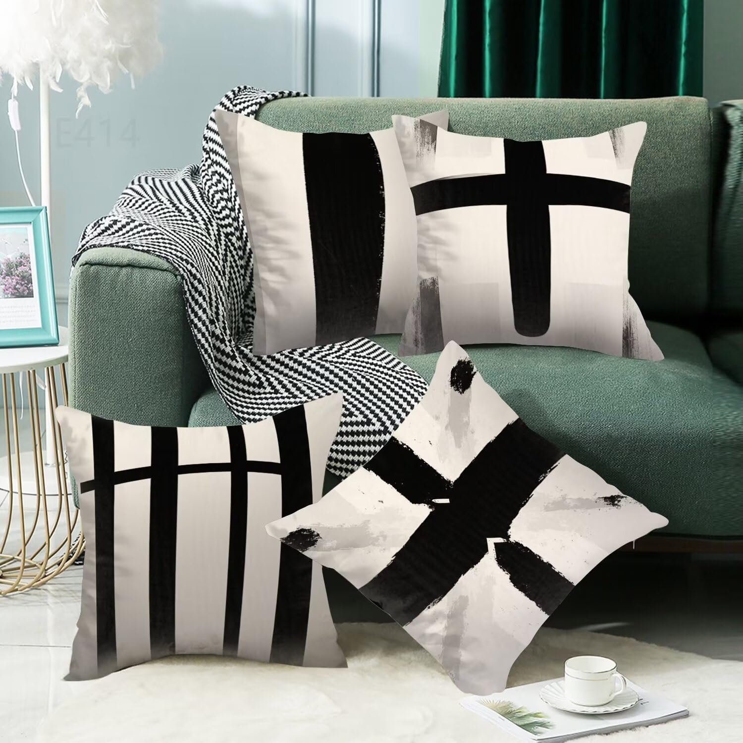 retrò Federe Cuscini Divano 45x45cm,4 Pack Banda Estate Esterno Cuscini per Divano,Doppio Lato Quadrato Morbido Cuscini Divano,per Divano Soggiorno Sedia Letto Autunno Dekoration Cuscino,Regali LY-414