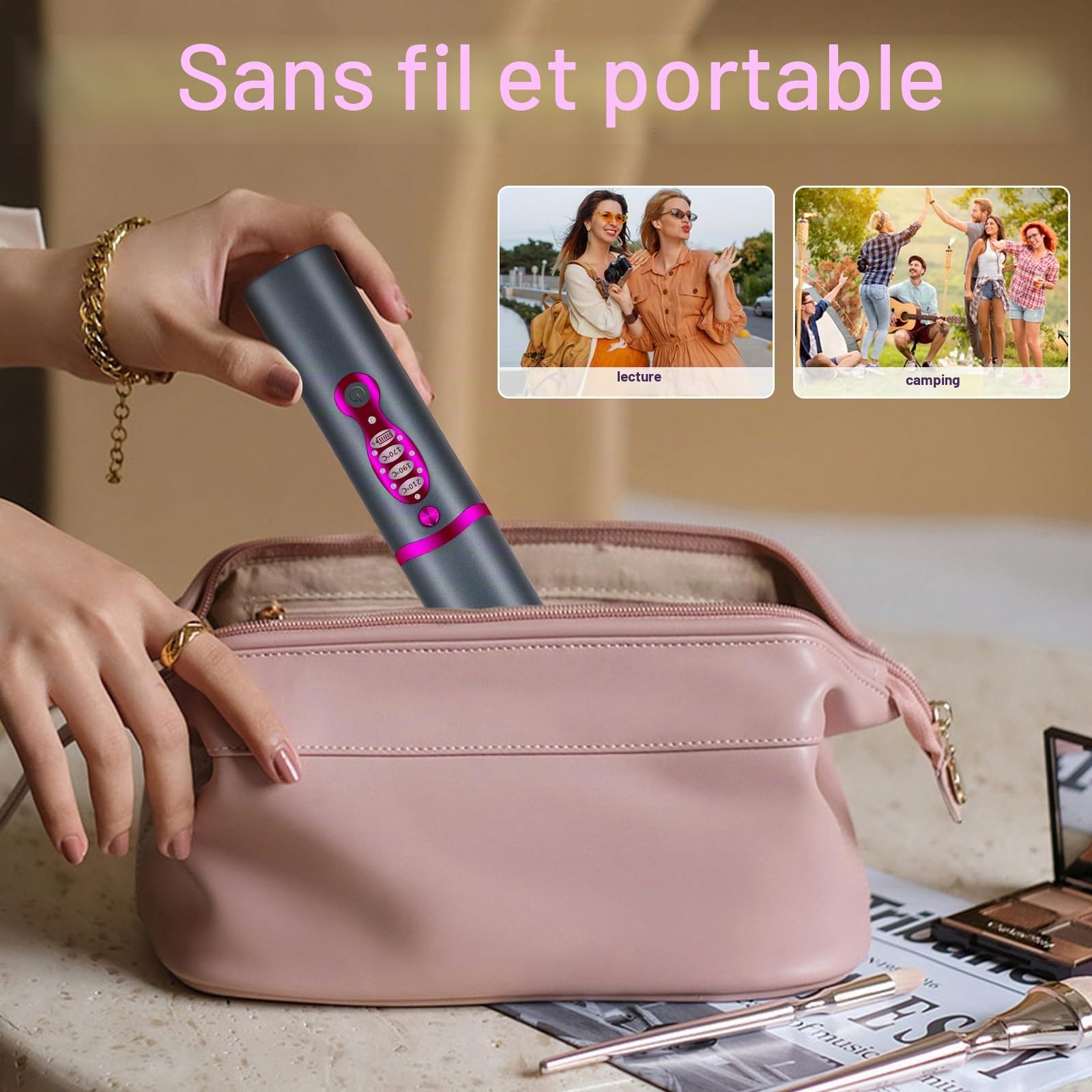 OBEST Lisseur de Cheveux Sans Fil, Fer à Boucler Sans Fil 2 en 1 5000 mAh | Mini Lisseur de Cheveux Portable de Voyage en Titane, Chaleur Rapide, Charge de Type C, 3 Températures Réglables