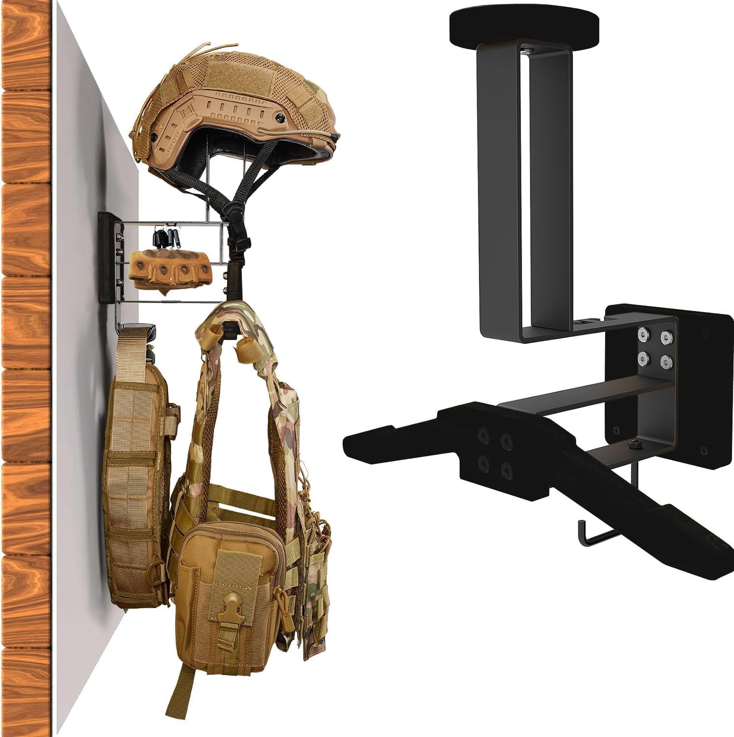 Xian Support mural pour équipement tactique, support de casque de moto, support de veste, support de plaque de support de support de présentoir pour costume de police, football, cyclisme (bois brut)