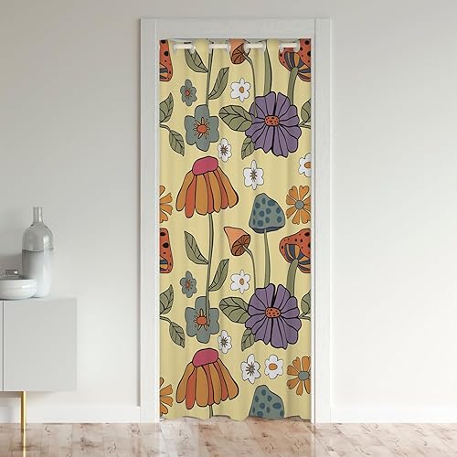 Cortina de puerta de estilo retro de los años 60 y 70 para puerta, privacidad, 42 x 80 pulgadas, linda cortina hippie para puerta de armario de 1970