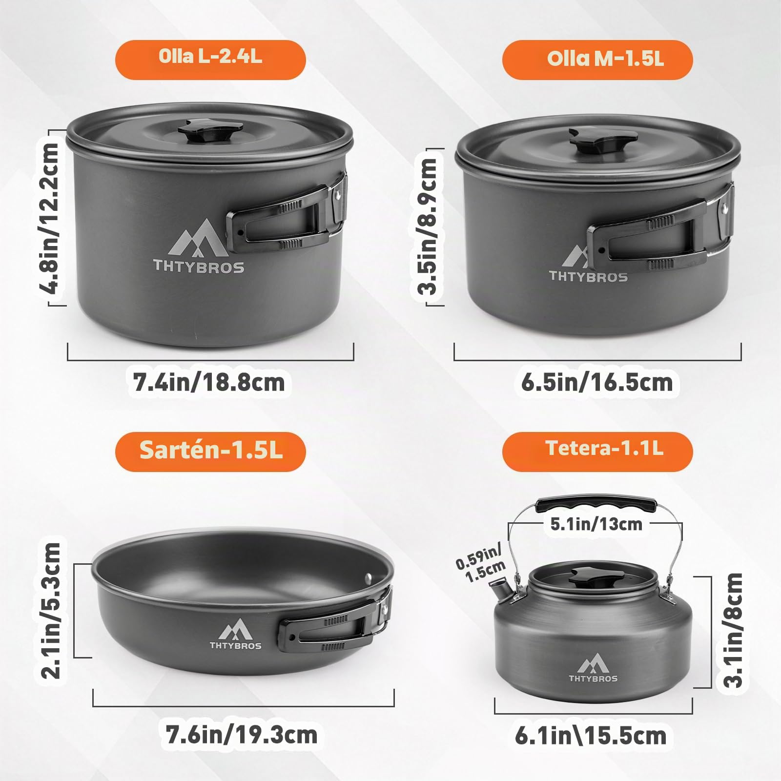 Juego de Cocina para Acampada THTYBROS, 27 Piezas – Set de Menaje de Acero Inoxidable con Cacerola, Sartén y Hervidor para 2-4 Personas, Ideal para Mochileros, Picnics y Aventuras al Aire Libre