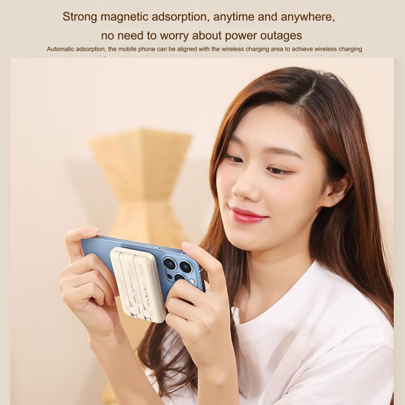 Batterie externe 10000Mah 20W + 22.5W, charge rapide, fil intégré, charge magnétique sans fil, Protection de sécurité Multiple, alimentation électrique Mobile,D