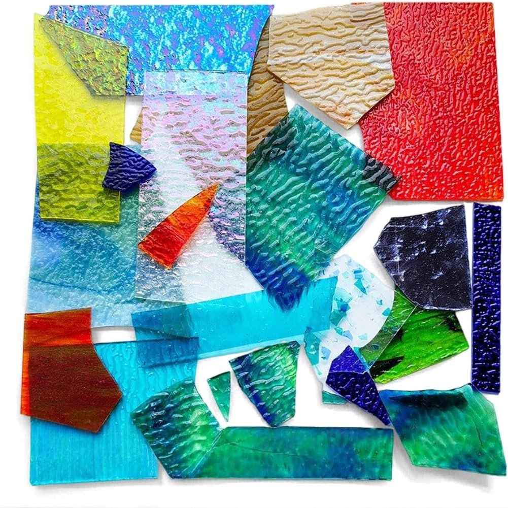 UDSKNV[KSL Irregular Stained Glass Scraps,Transparent Mosaic Tiles Supplies for Crafts, DIY Art Projects,Mixed Colors