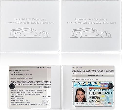 Ziciner Soporte para seguro de registro de automóvil, paquete de 2 organizadores esenciales para documentos de tarjetas de automóvil con cierre de