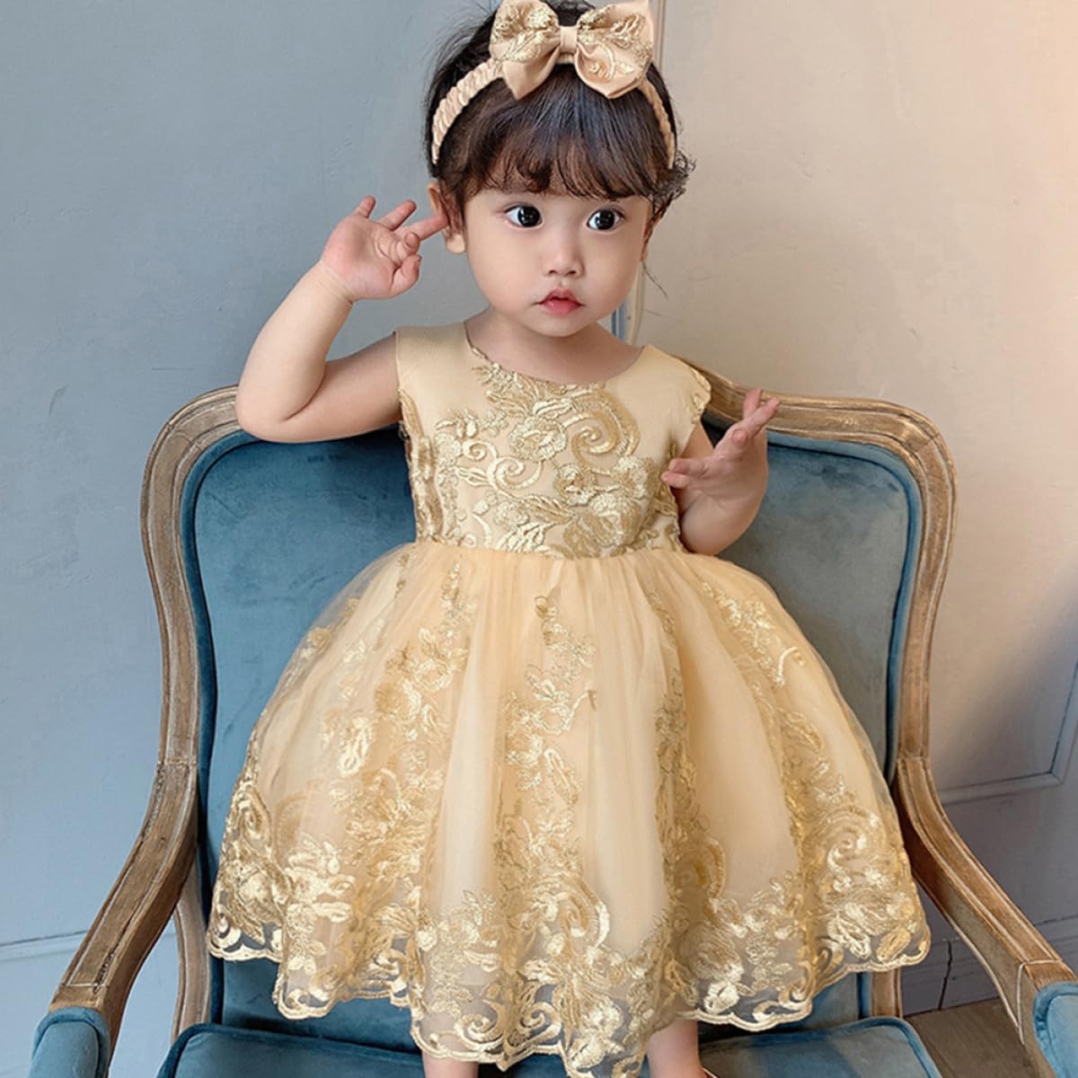NOLITOY Vestido Princesa Niña Años Vestido de Fiesta con Lazo de Encaje para Actuaciones y Disfraces Infantiles