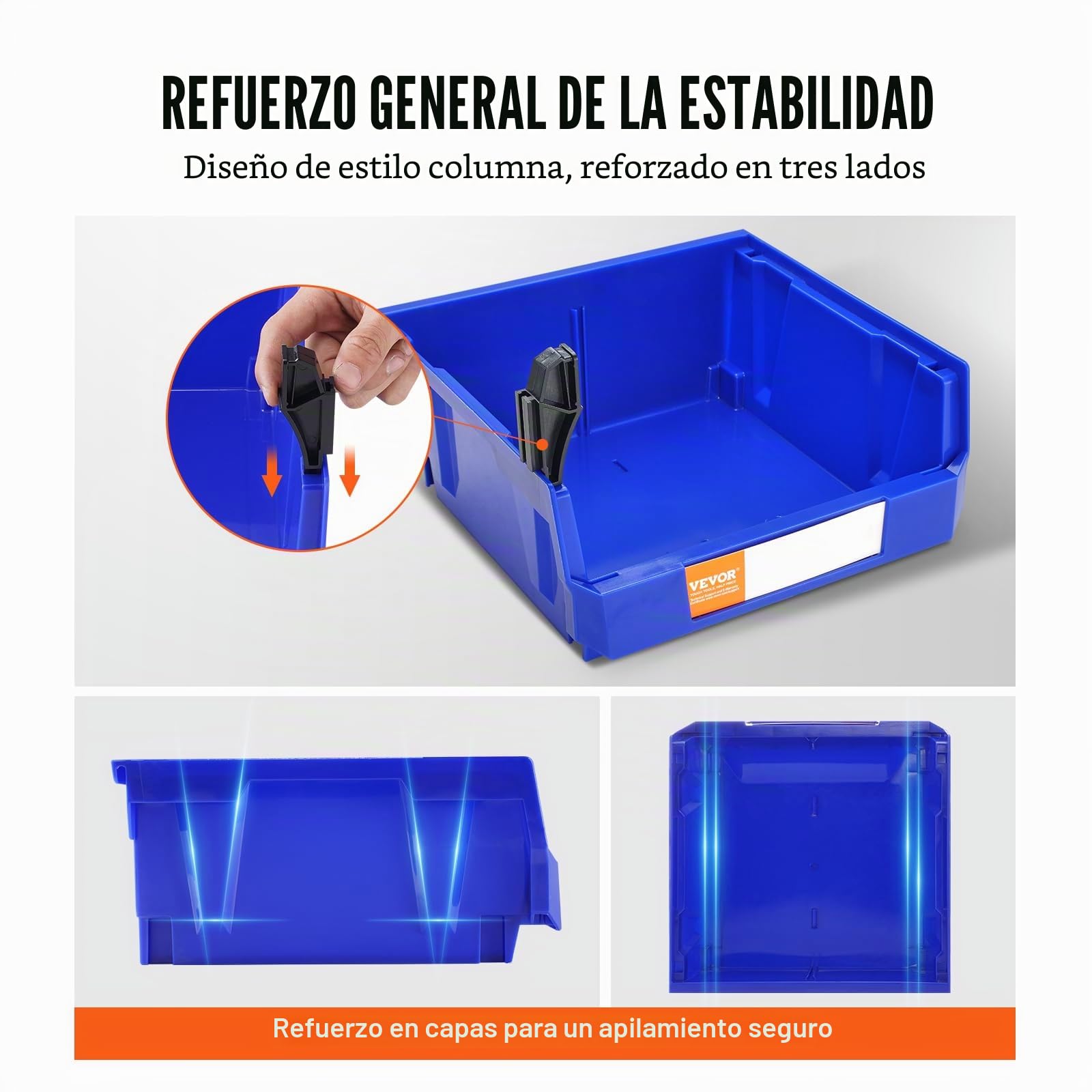 VEVOR Contenedor de Pernos 6 Cajas de Almacenamiento Apilables para Taller 276 x 279 x 128 mm Combinación Azul/Roja Contenedor de Herramientas para Armario, Cocina, Oficina, Despensa, Estante, Pared