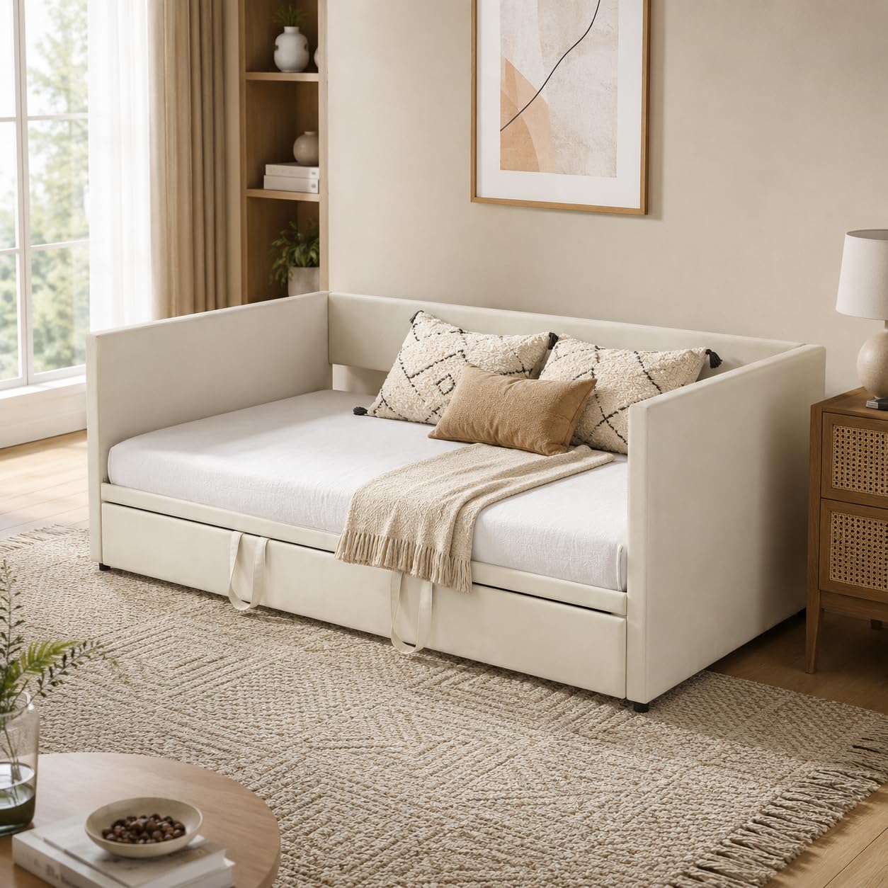 Sofá Cama Extensible 90/180x200 cm, Sofa Camas Convertible con Somier de Láminas, Cama de día Extensible a Camas Doble, Tejido Aterciopelado, Sin Colchón