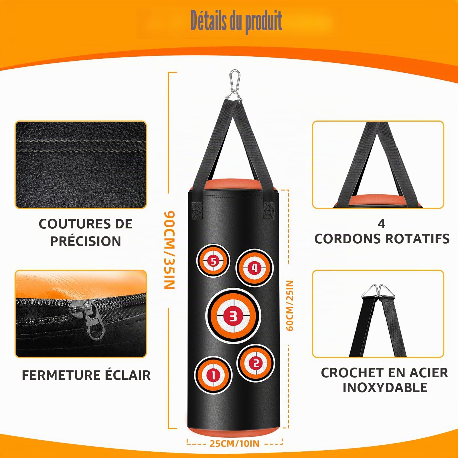 Set de Sacs de Boxe Suspendus, Sac de Boxe pour Enfants 60 cm, Microfibre Cuir Sac Lourd pour l'entraînement Kickboxing Fitness MMA Grappling Muay Thai Karaté