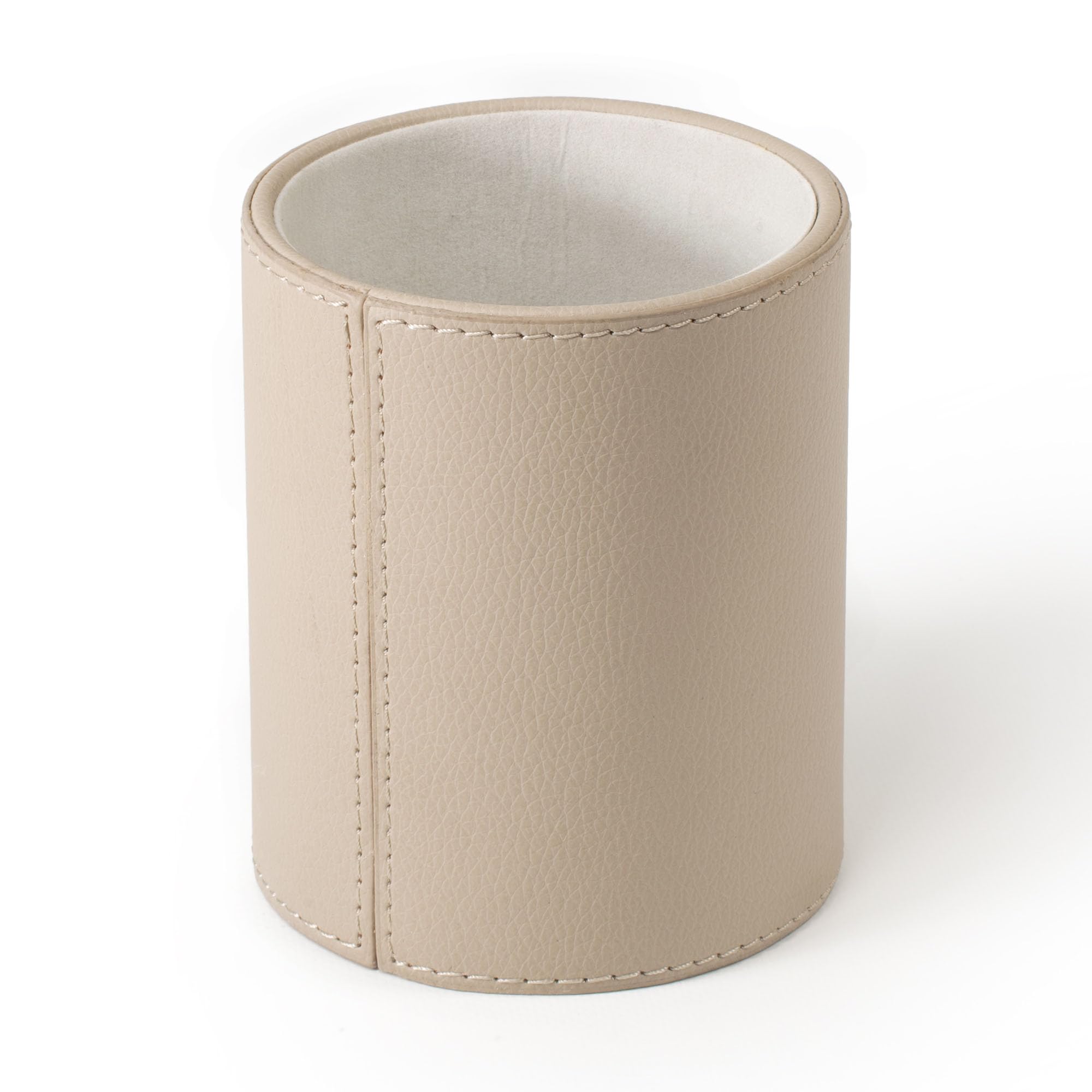 Osco Faux Leather Pen Pot, Desk Pencil Holder with Wipe-Clean Finish, Compact Round Desk Organizer for Pens, Pencils & Brushes, 10.5cm H x 8.7cm Dia, Light Taupe