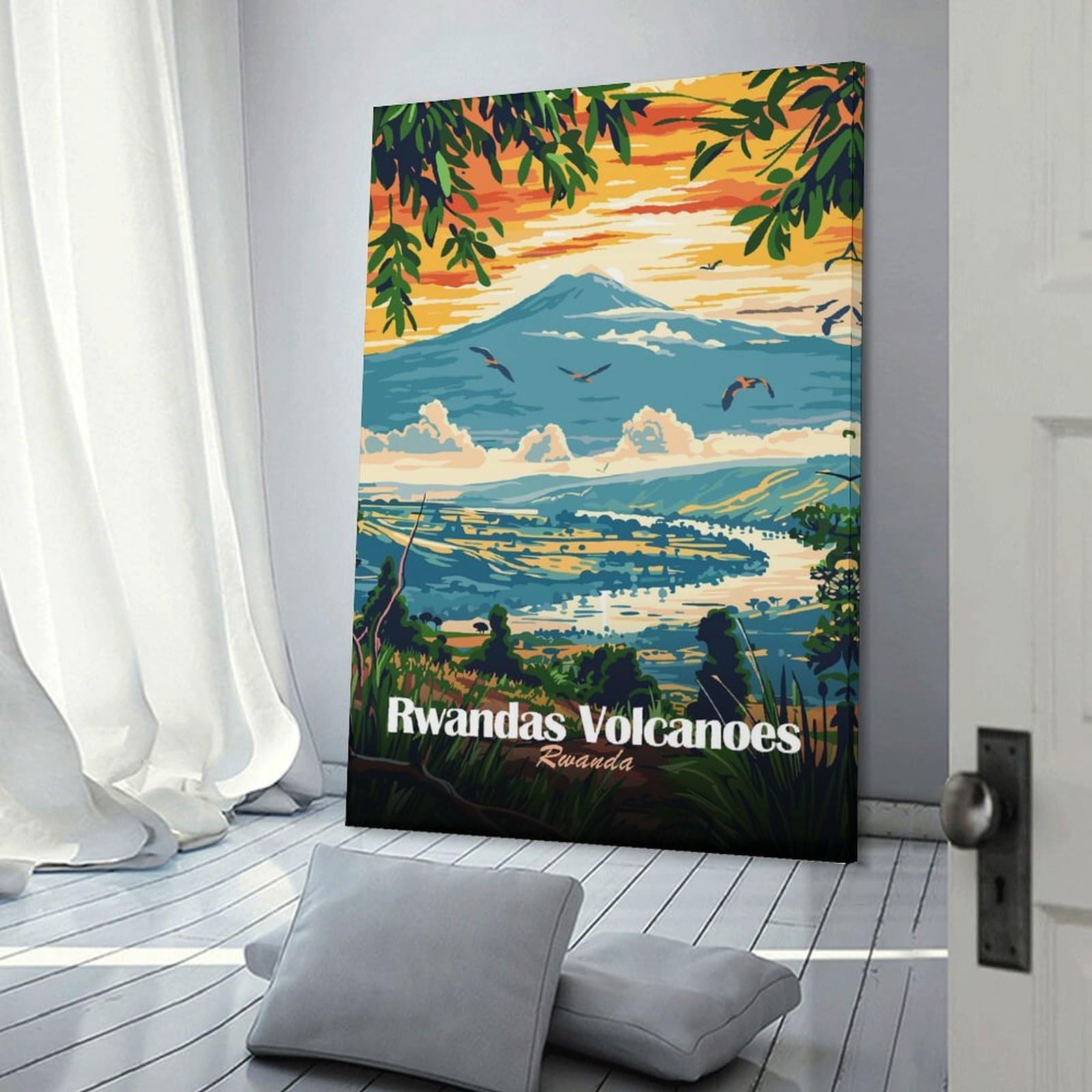 Junmoney Rwanda Volcanoes Landscape Art Hanging Wall Art, 20x30inch(50x75cm), for Home Walls, Creative Rooms Or Shared Spaces, A Flexible Wall Accent for Shared Spaces